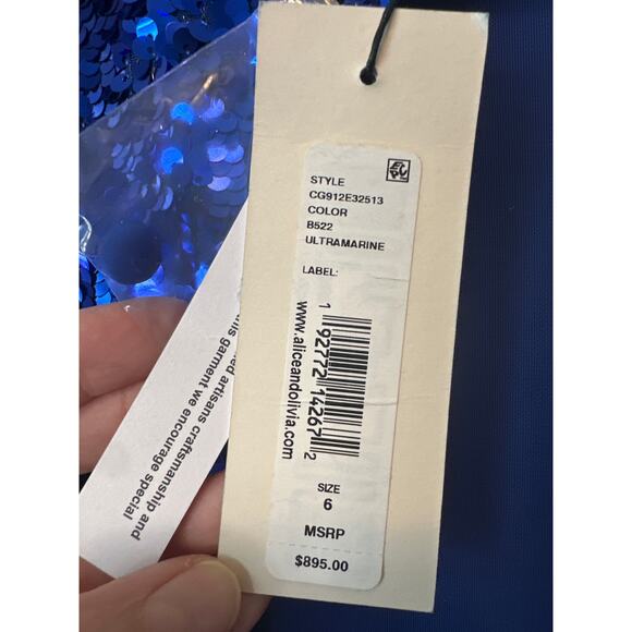 Alice + Olivia Jae Ultramarine Blue Sequin Bell Sleeve Gown Size 6 NWT - Picture 9 of 16